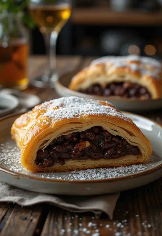 Chokoladestrudel serveret på en tallerken