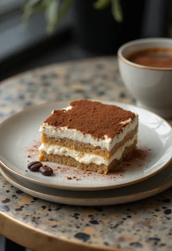Sukkerfri tiramisu kage i elegant anretning