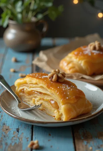 Honningstrudel serveret