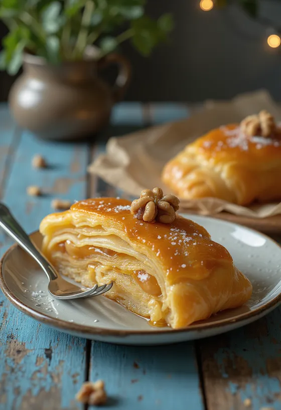 Honningstrudel serveret