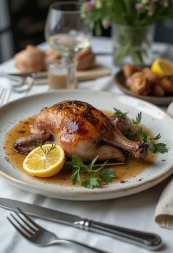 Stegt due med rosmarin serveret