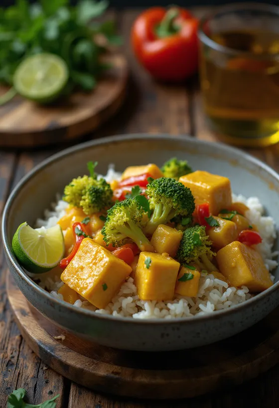 Grøntsagscurry med tofu og ris