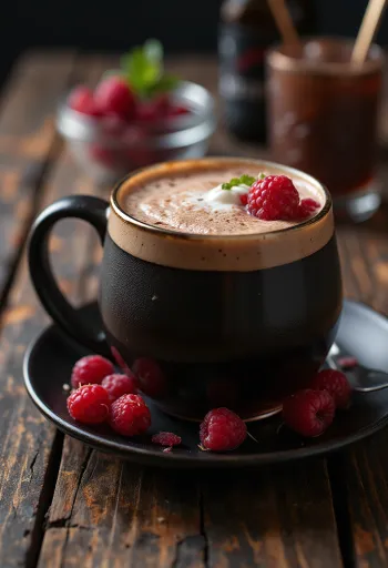 Chokolade-hindbær cider serveret i glas