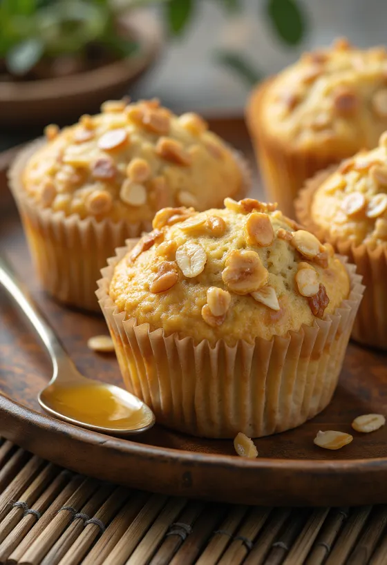 Muffins med honning og havregryn serveret