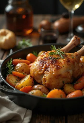 Stegt andelår med sprødt skind og ristede grøntsager