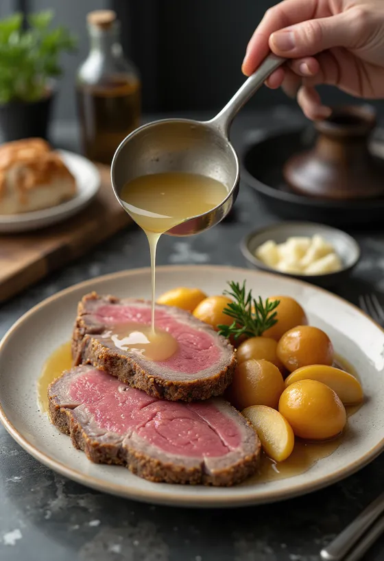 Tafelspitz serveret med kartofler og æblepeberrod