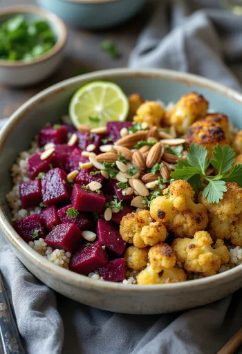 Rødbede-blomkål Buddha bowl med lime
