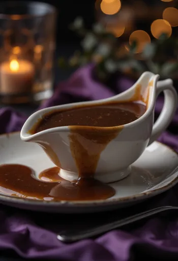 Mørk ølsauce serveret med stegt kød