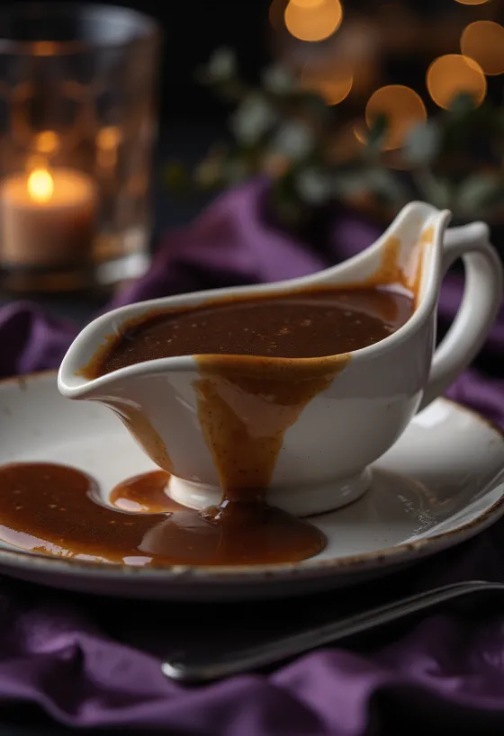 Mørk ølsauce serveret med stegt kød