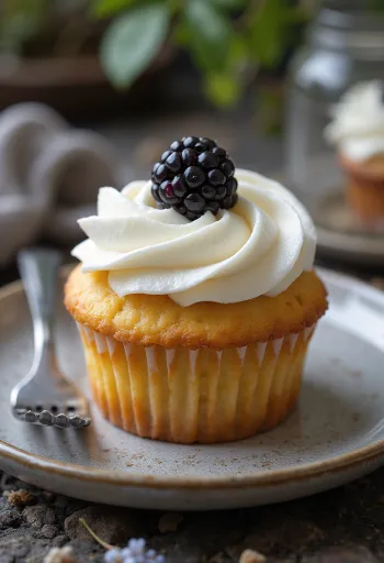 Brombær cupcakes serveret