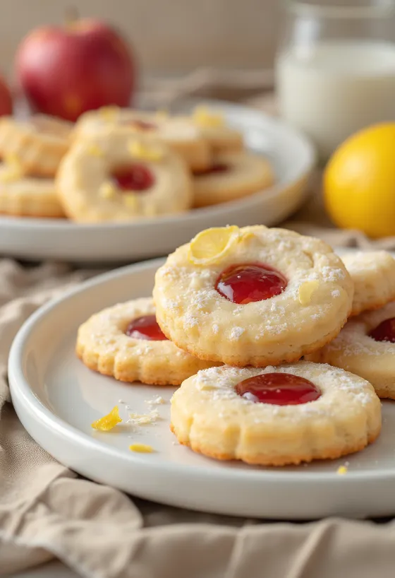 Linzerkager med æble og citron serveret