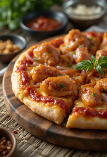 Barbecue chicken pizza med grillet kylling og rødløg