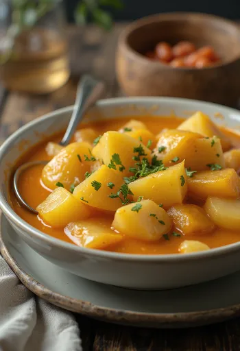 Kartoffelstuvning i tyk flødesauce, drysset med frisk persille