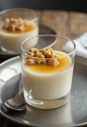 Panna Cotta med honning og valnødder serveret