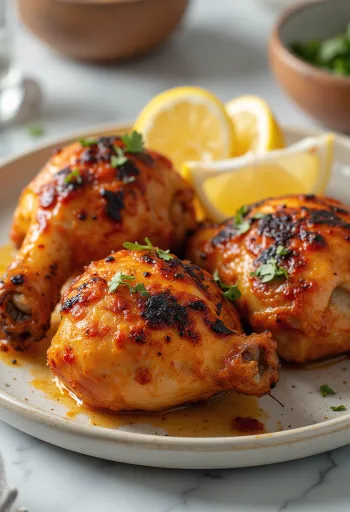Tandoori kylling stegt i yoghurtmarinade, serveret med friske krydderurter