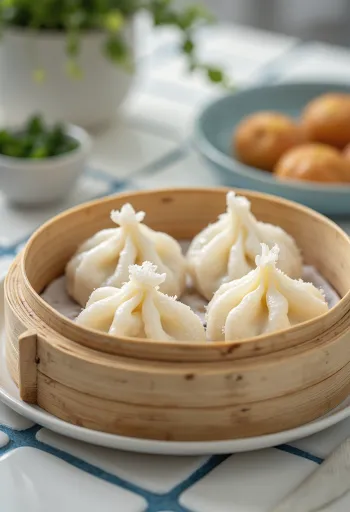 Mælkefri kokosmælks-dumplings serveret