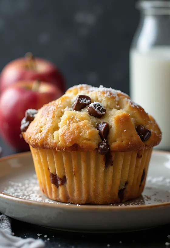 Æble-chokolade muffins serveret