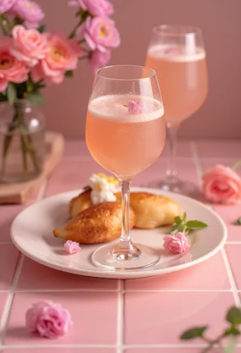 Bellini cocktail pyntet med frisk ferskenpuré og prosecco