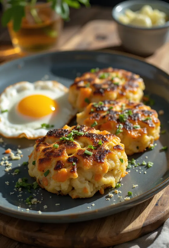 Bubble and squeak med gulerødder, ristet og serveret med frisk persille
