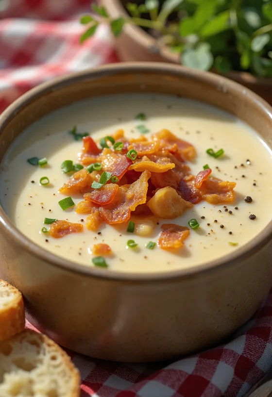 Cremet kartoffelcremesuppe serveret