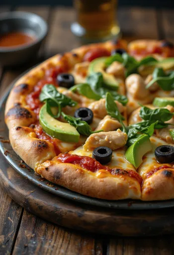 California Pizza med frisk avocado, kyllingebryst og spinat