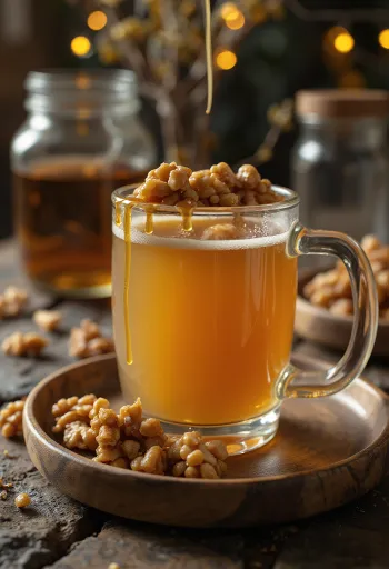 Valnød-karamel cider serveret i glas