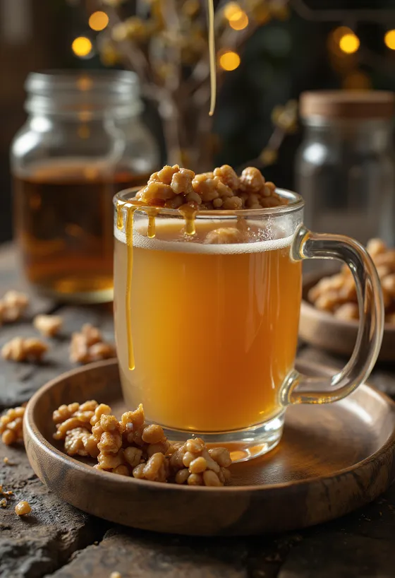 Valnød-karamel cider serveret i glas