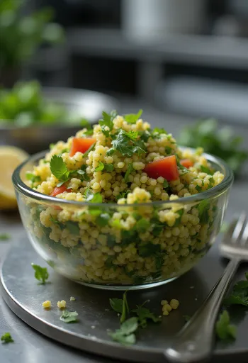 Quinoa tabbouleh serveret med friske krydderurter