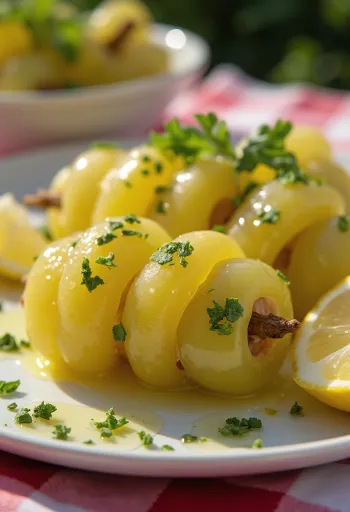 Fyldte vinblade med lammekød, middelhavsret serveret med yoghurt og citron