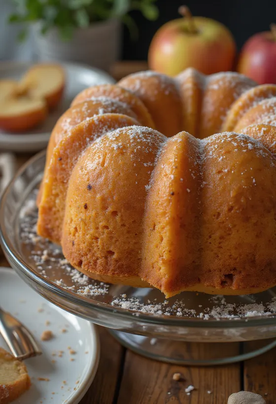 Æble-kanel bundtkage serveret
