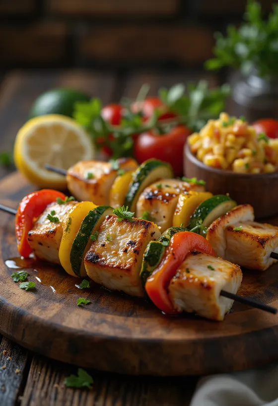 Balık Kebab med grillet fisk og grøntsager