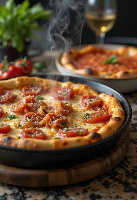Chicago Deep-Dish Pizza med masser af ost og tomatsauce