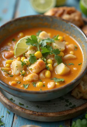 Chupe de cangrejo, krabbesuppe serveret med frisk koriander
