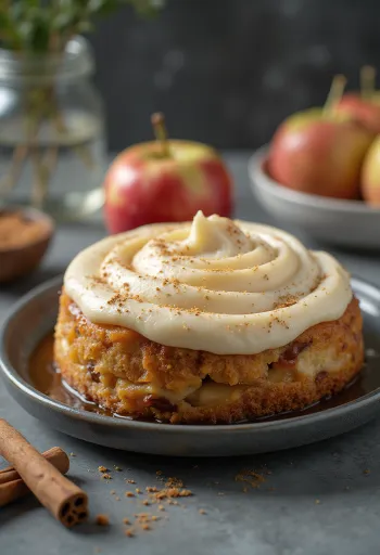 Kanel-æblemousse kage pyntet med æbleskiver