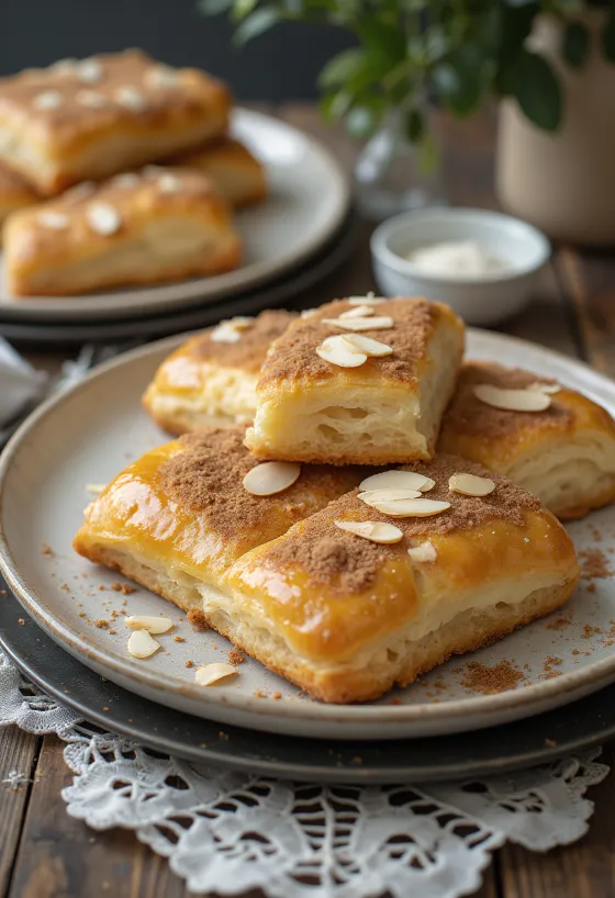 Kanelstang med mandler, friskbagt, drysset med kanel og mandler