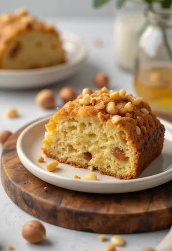 Honning-hasselnød snitter serveret på et fad