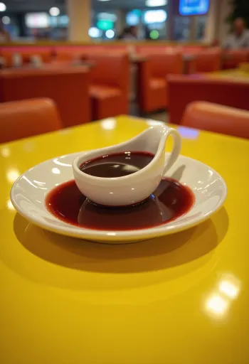 Appelsin rødvinssauce i en skål, pyntet med frisk rosmarin og appelsinskal.