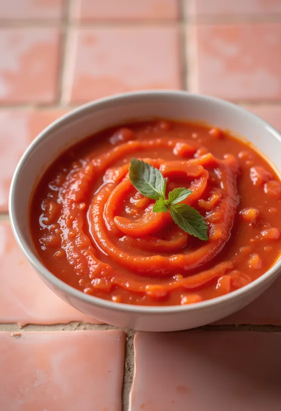 Peberfrugt-tomatsovs serveret