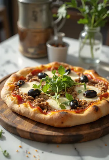 Marokkansk stil kødpizza med spidskommen og harissa