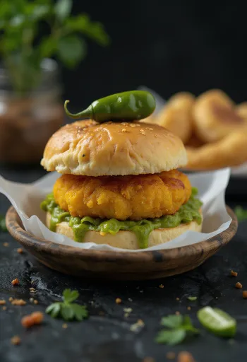 Vada Pav fyldt med kød serveret