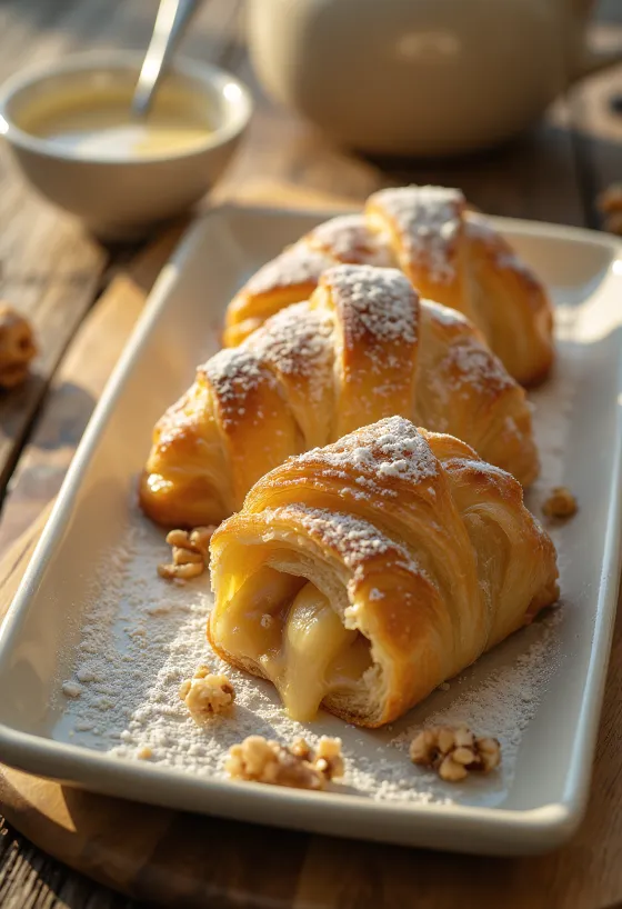 Sprød æblestrudel fyldt med friske æbler, drysset med flormelis