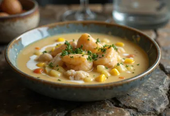 Chupe de mariscos, skaldyrssuppe, med creme fraiche og friske grøntsager