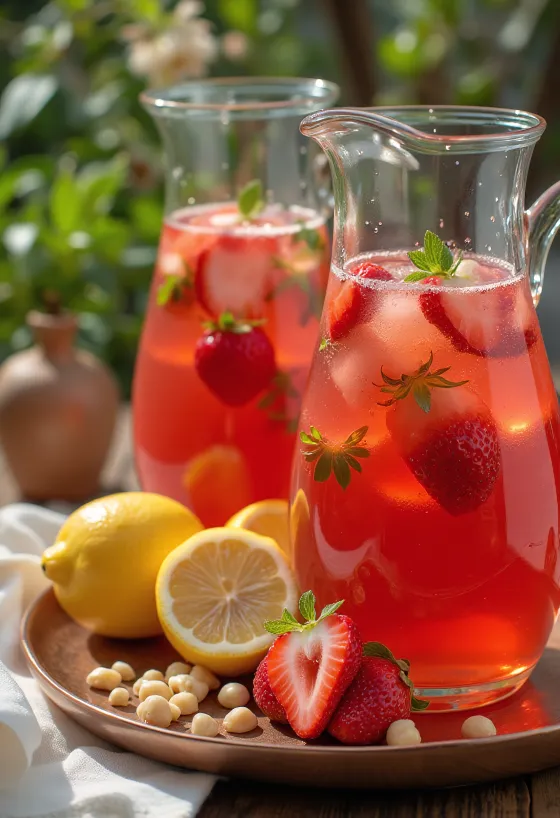 Jordbærlimonade serveret i glas