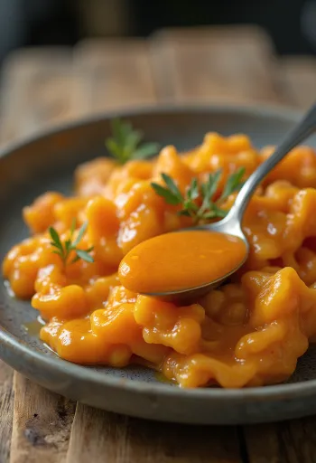 Paprika-smørsovs serveret med grillet kød