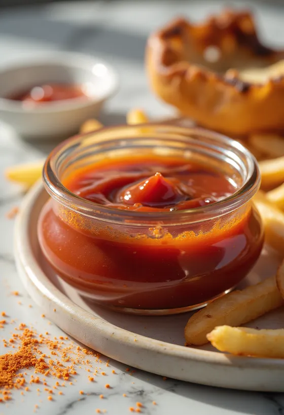 Krydret BBQ-ketchup serveret