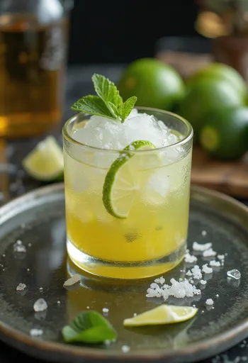 Caipirinha cocktail med limestykker og knust is