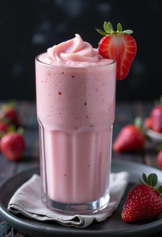 Jordbærmilkshake serveret i glas
