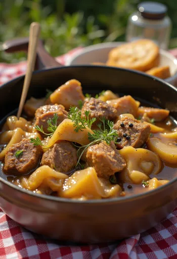 Karjalanpaisti serveret med kogte kartofler