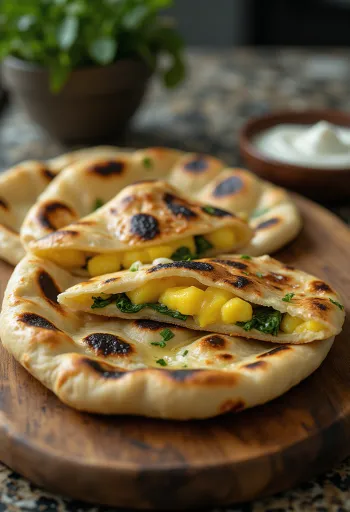 Fyldt naan, blødt og lækkert indisk brød