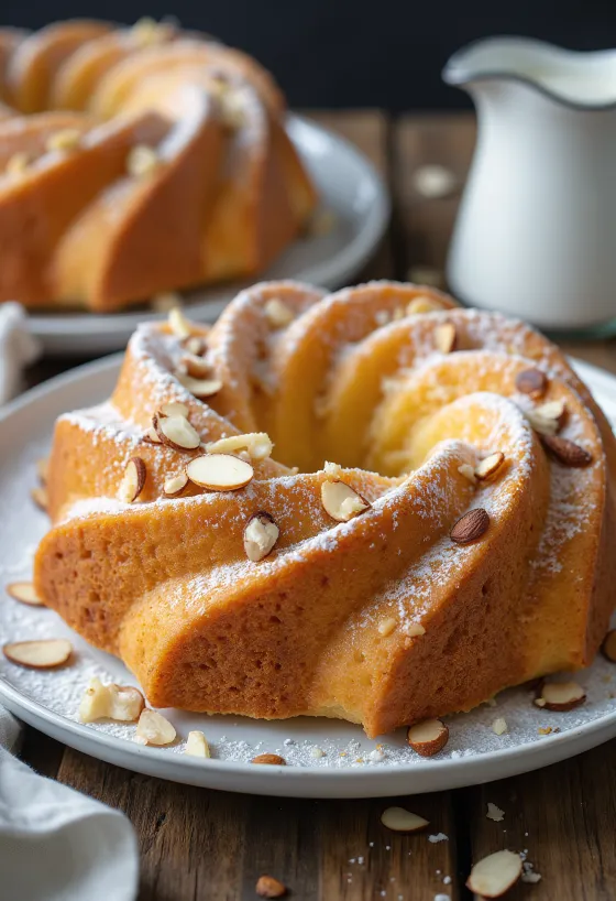 Æble-mandel bundtkage serveret